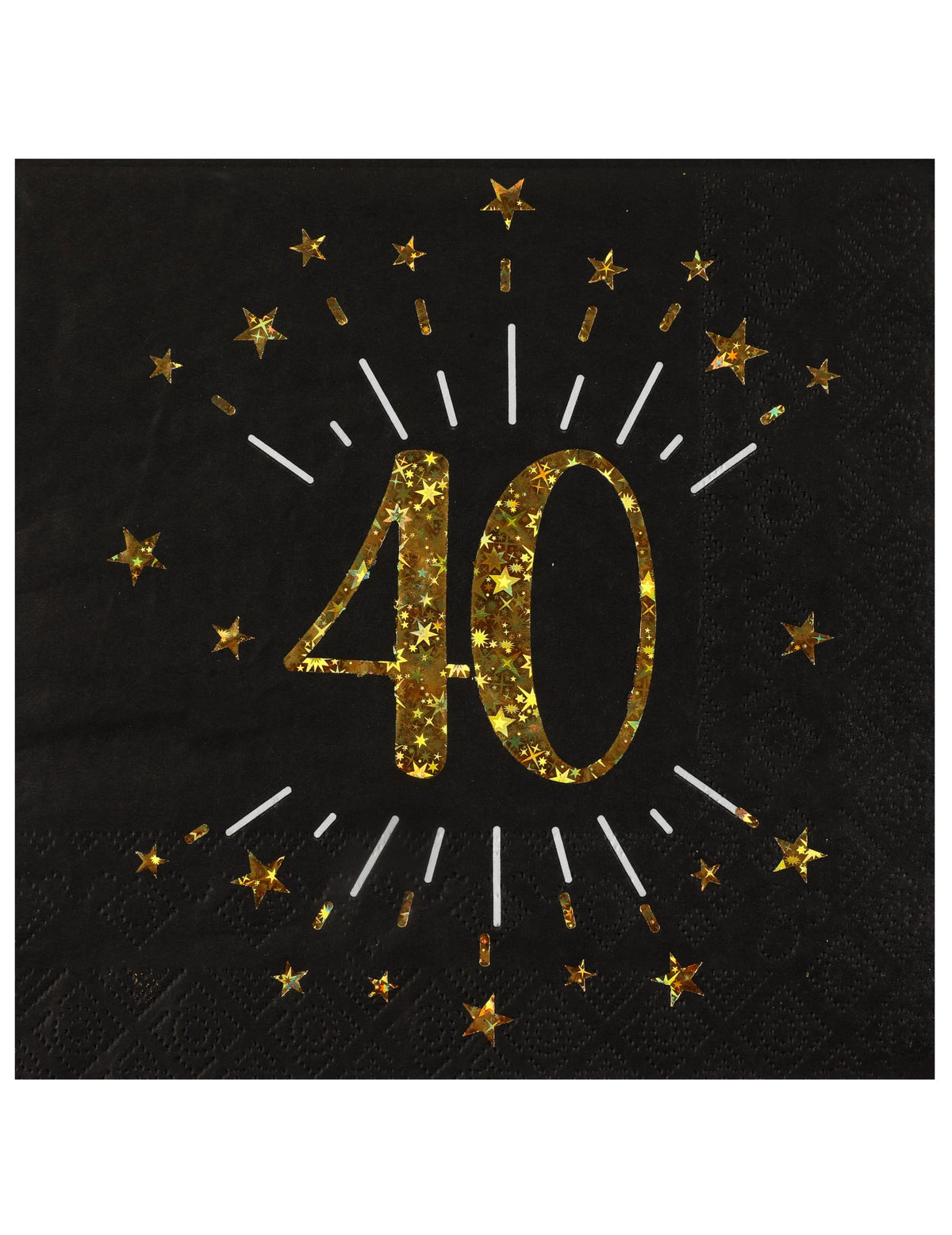 Serviettes papier joyeux anniversaire 40 pour fête noir et or avec étoiles dorées