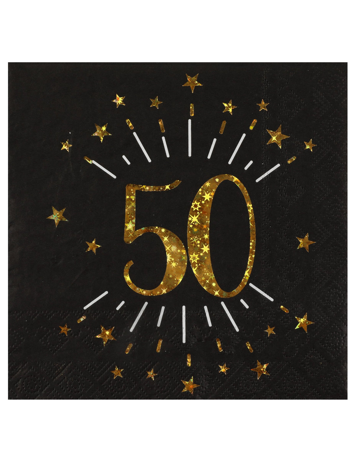 Serviettes en papier anniversaire 50 ans pour adulte noir et or avec étoiles