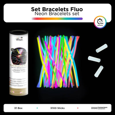 Set de 100 bracelets phosphorescents pour fête multicolores avec connecteurs