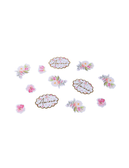 Confettis aquarelle et amour pour mariage romantique rose et blanc avec dorure