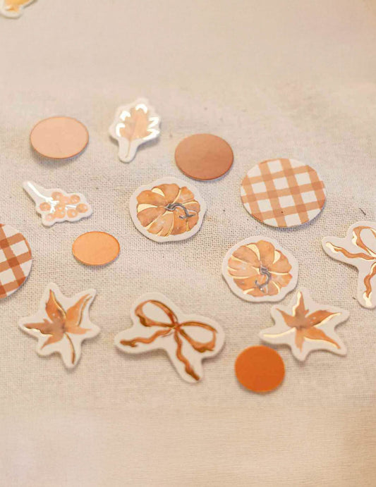 100 confetti Cottage Living din hârtie crem teracotă și aur 3 cm