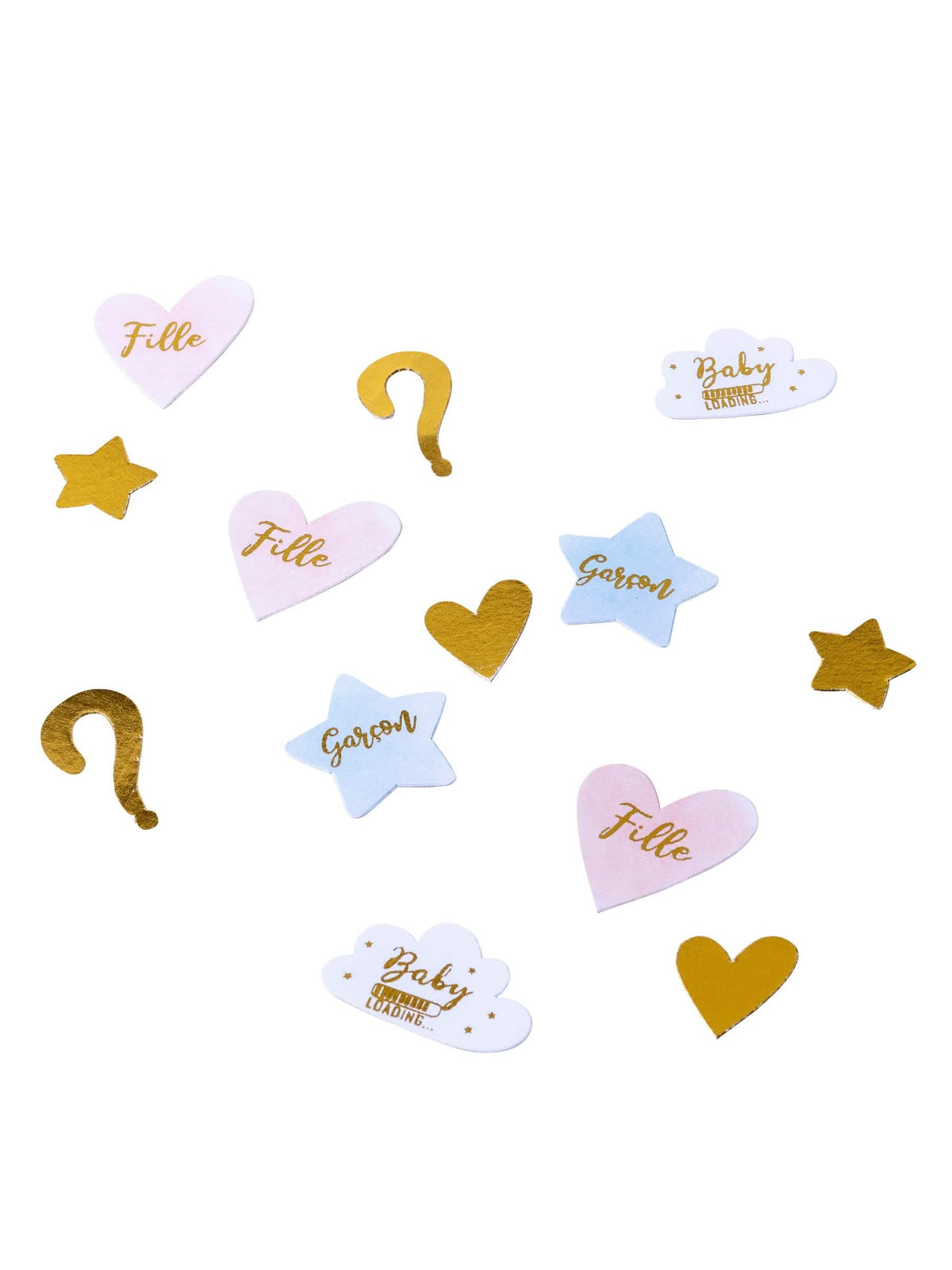 confetti fată sau băiat pentru gender reveal roz albastru și auriu