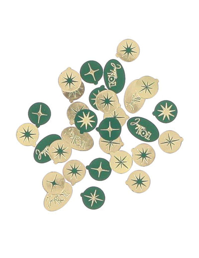 100 confetti Crăciun Fericit atemporal verde și auriu de la 1 la 2 cm