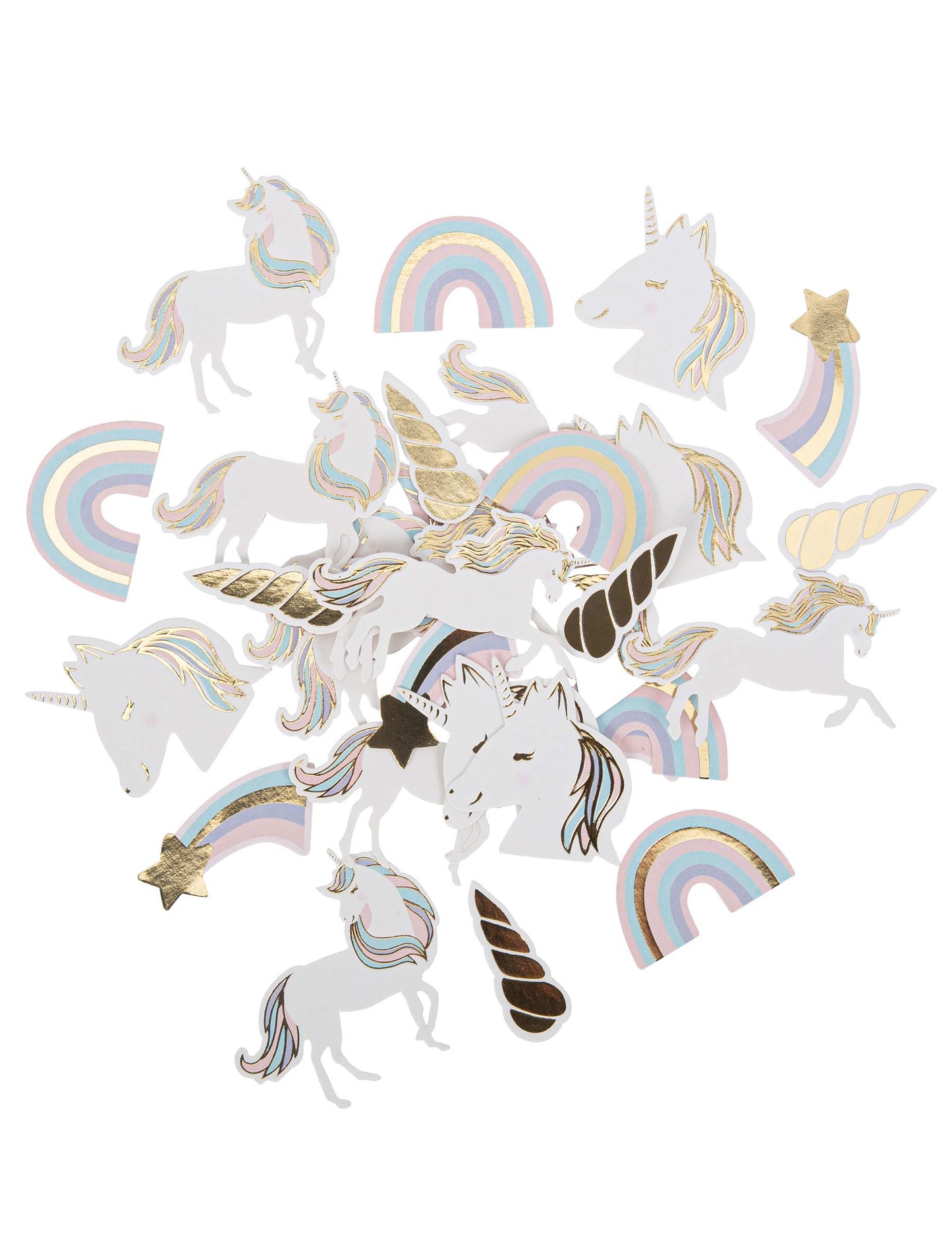 100 confetti unicorni pastel și aurii, 3,5 până la 5,5 cm pentru masă