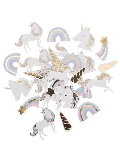 100 confetti unicorni pastel și aurii, 3,5 până la 5,5 cm pentru masă