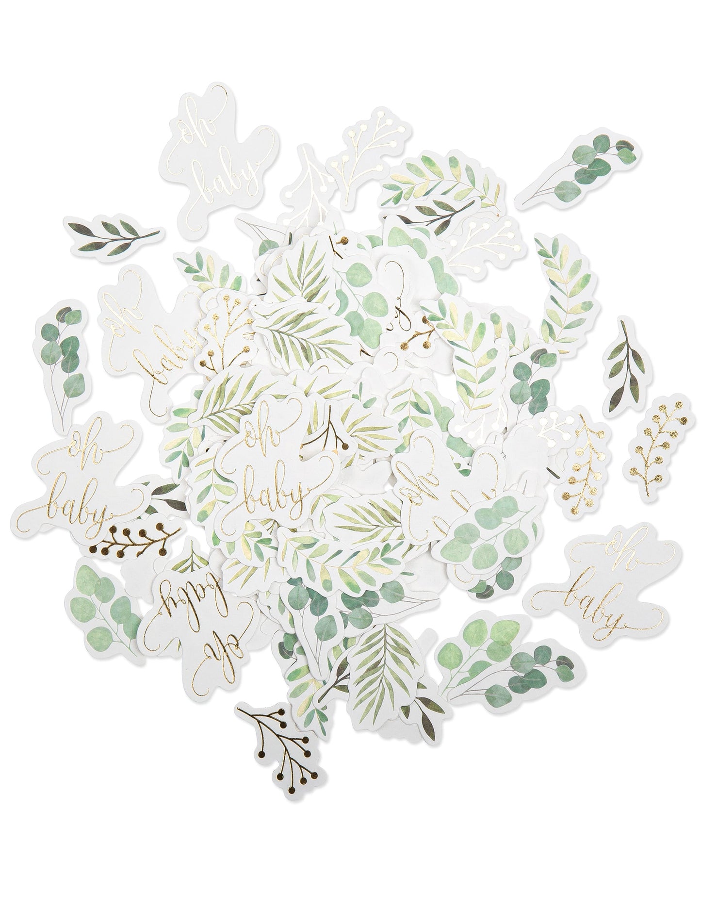 Confettis oh baby végétal et eucalyptus pour baby shower vert et or