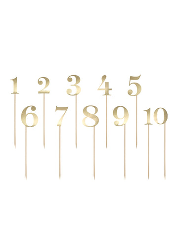 11 markere de masă pe țepi, numere aurii de la 0 la 10