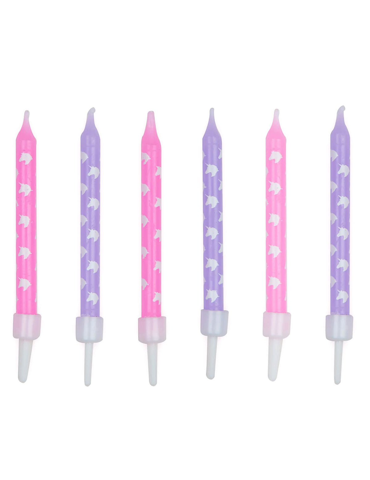 12 lumânări de aniversare unicorni roz și violet cu bobèches