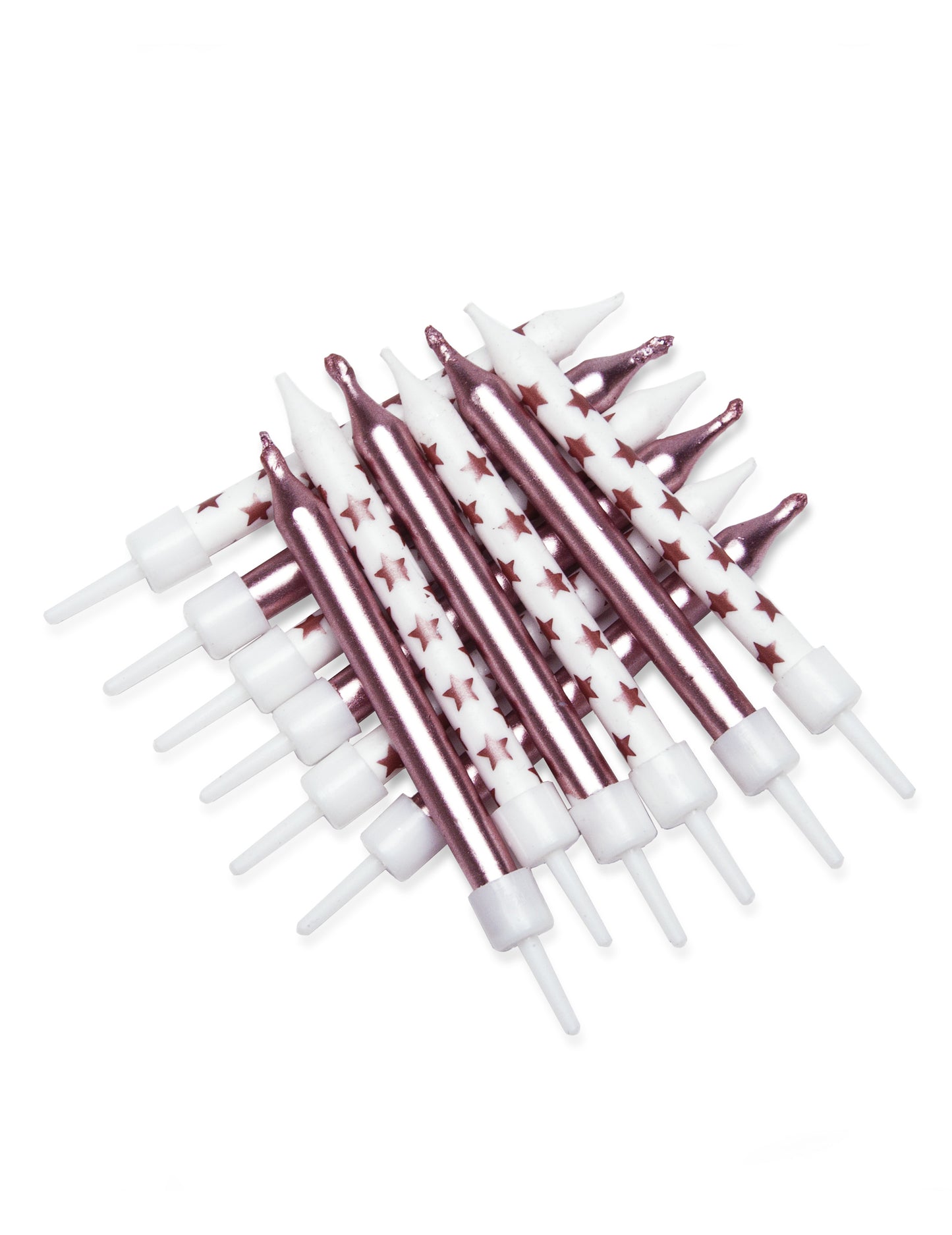 12 lumânări stea auriu-roz 7.5 cm pentru tort