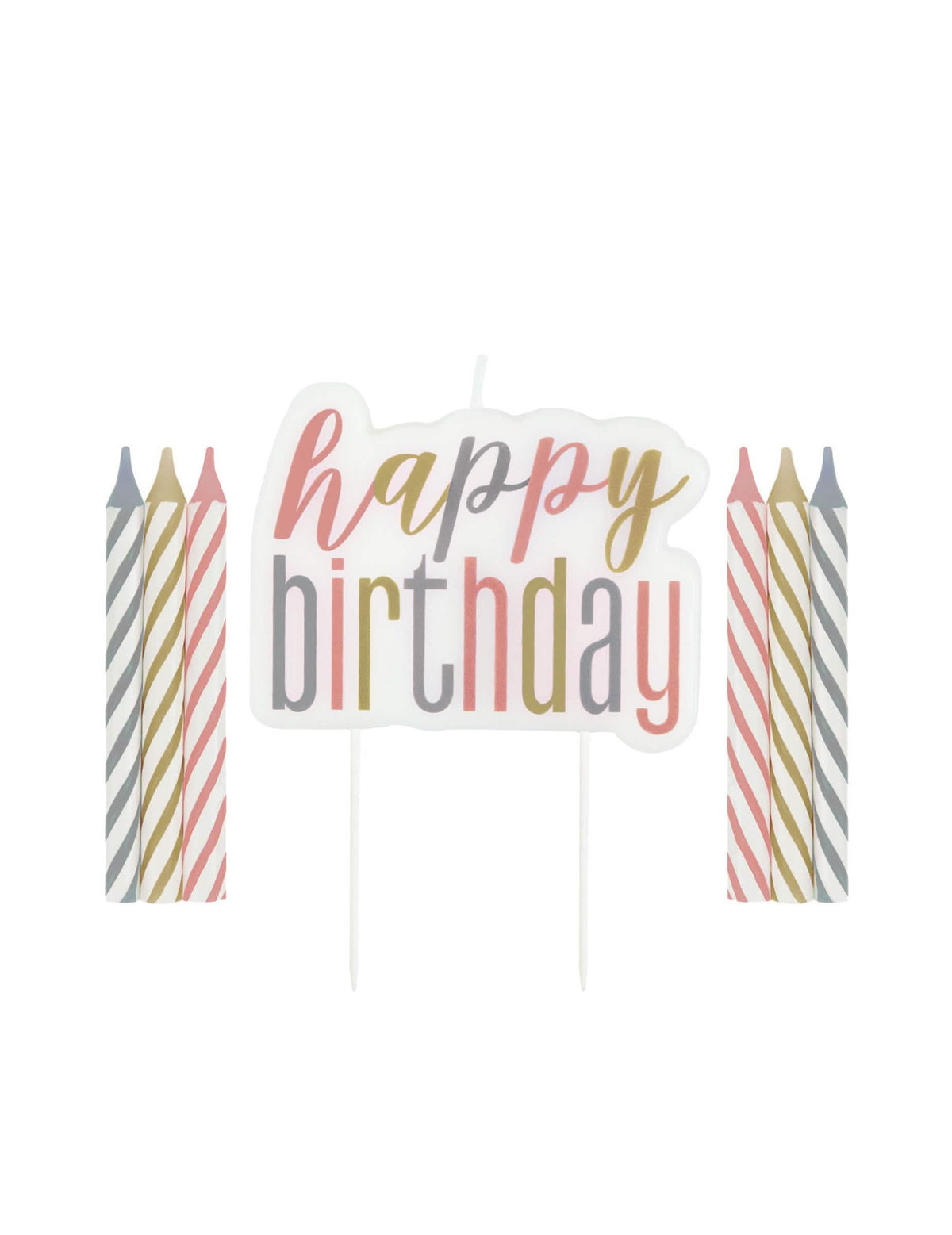 lumânări aniversare happy birthday pastelate, în dungi și aurii