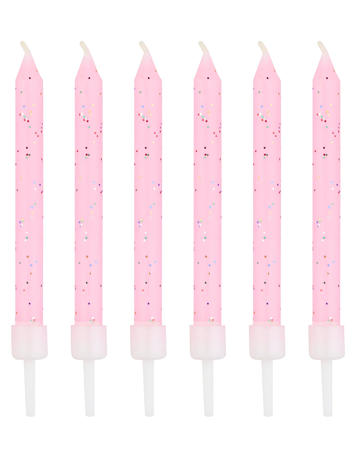 12 lumânări roz cu sclipici 7,5 cm cu suporturi 