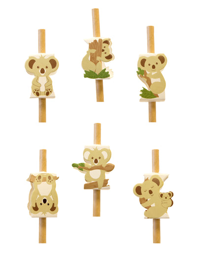 Décorations pour pailles koala pour fête en papier beige avec motifs variés