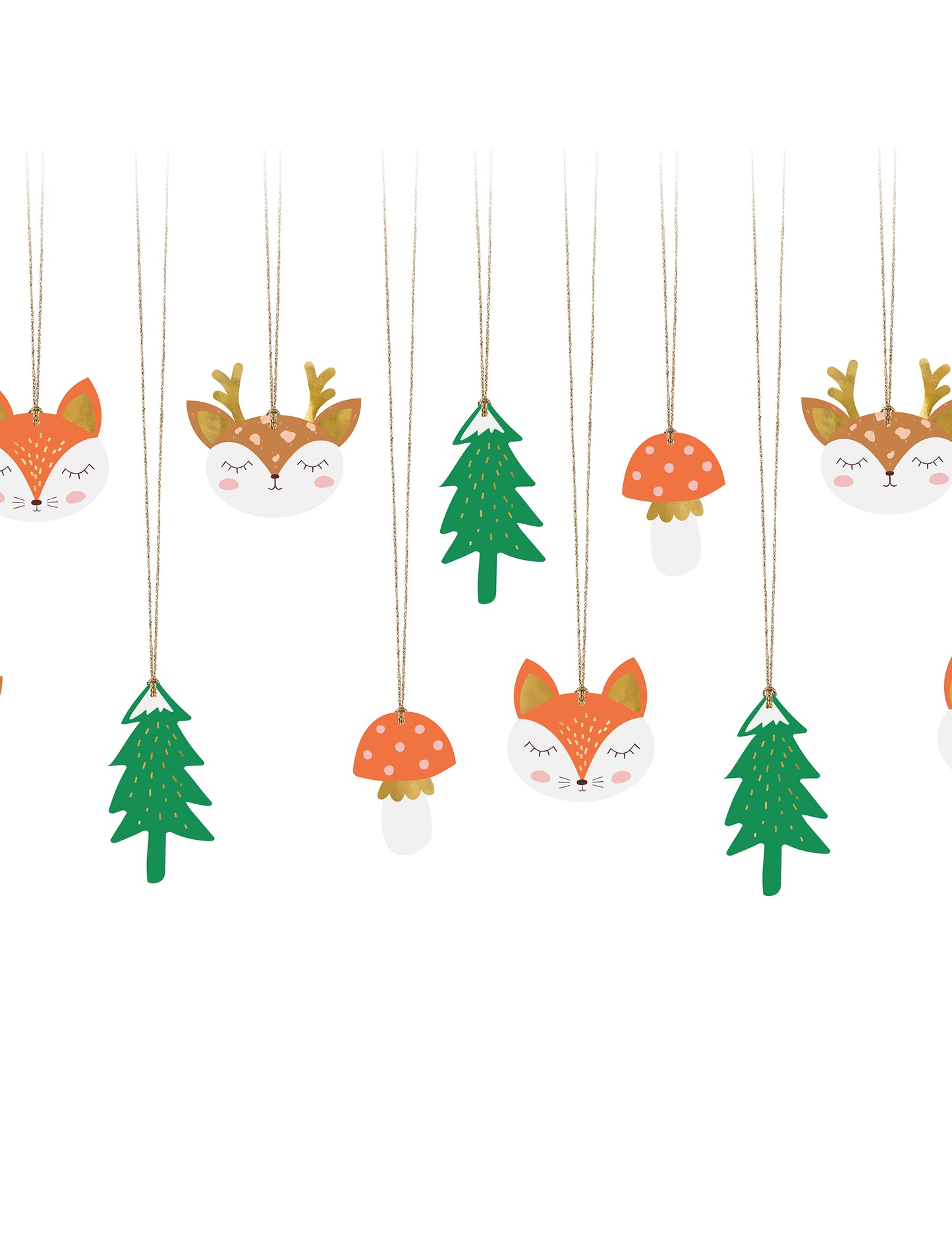 12 etichete din carton cu păduri de Crăciun, 7,5 x 8,5 cm cm cu șnur de aur