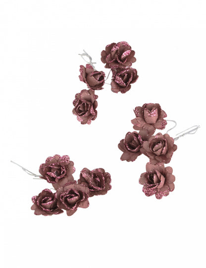 12 flori de hârtie cu sclipici auriu-roz 9 cm tulpină flexibilă