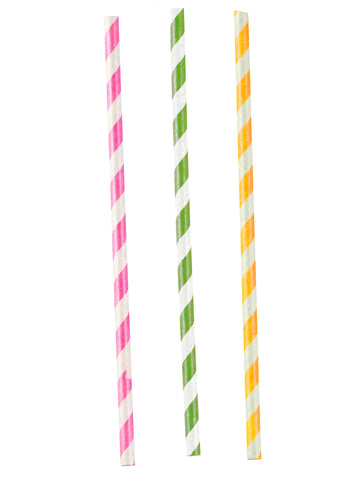 12 paie de hârtie cu dungi roz, verzi și galbene pentru petreceri