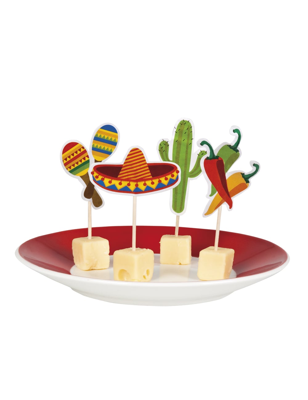 Pics mexicains pour fête multicolores avec motifs sombrero cactus maracas et piments