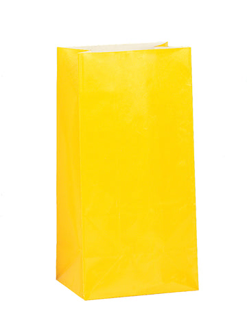 12 pungi cadou din hârtie galbenă, 25 x 9 cm pentru ziua de naștere