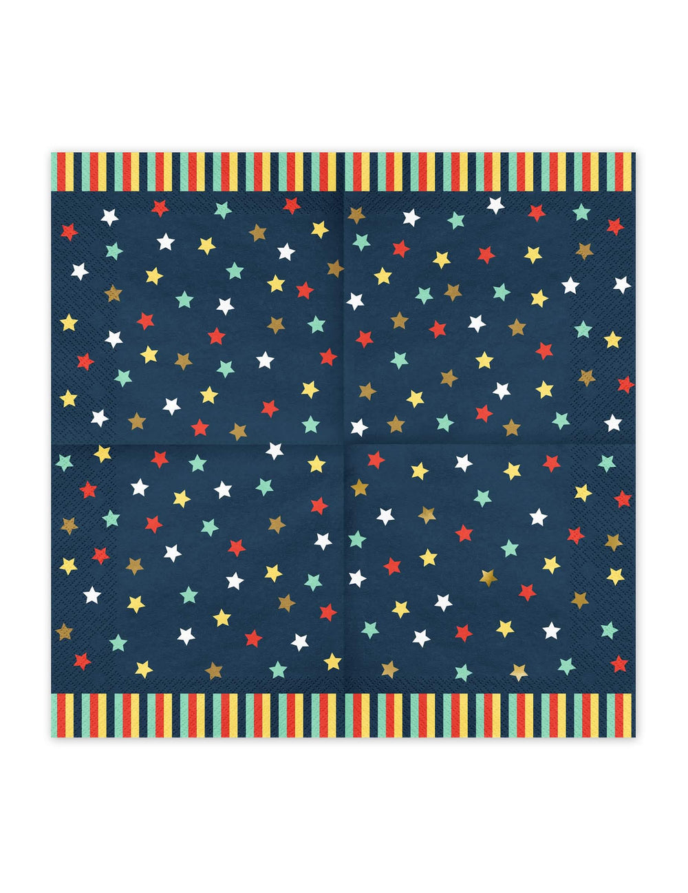 Vue dépliée des serviettes en papier étoiles colorées pour fête bleu marine