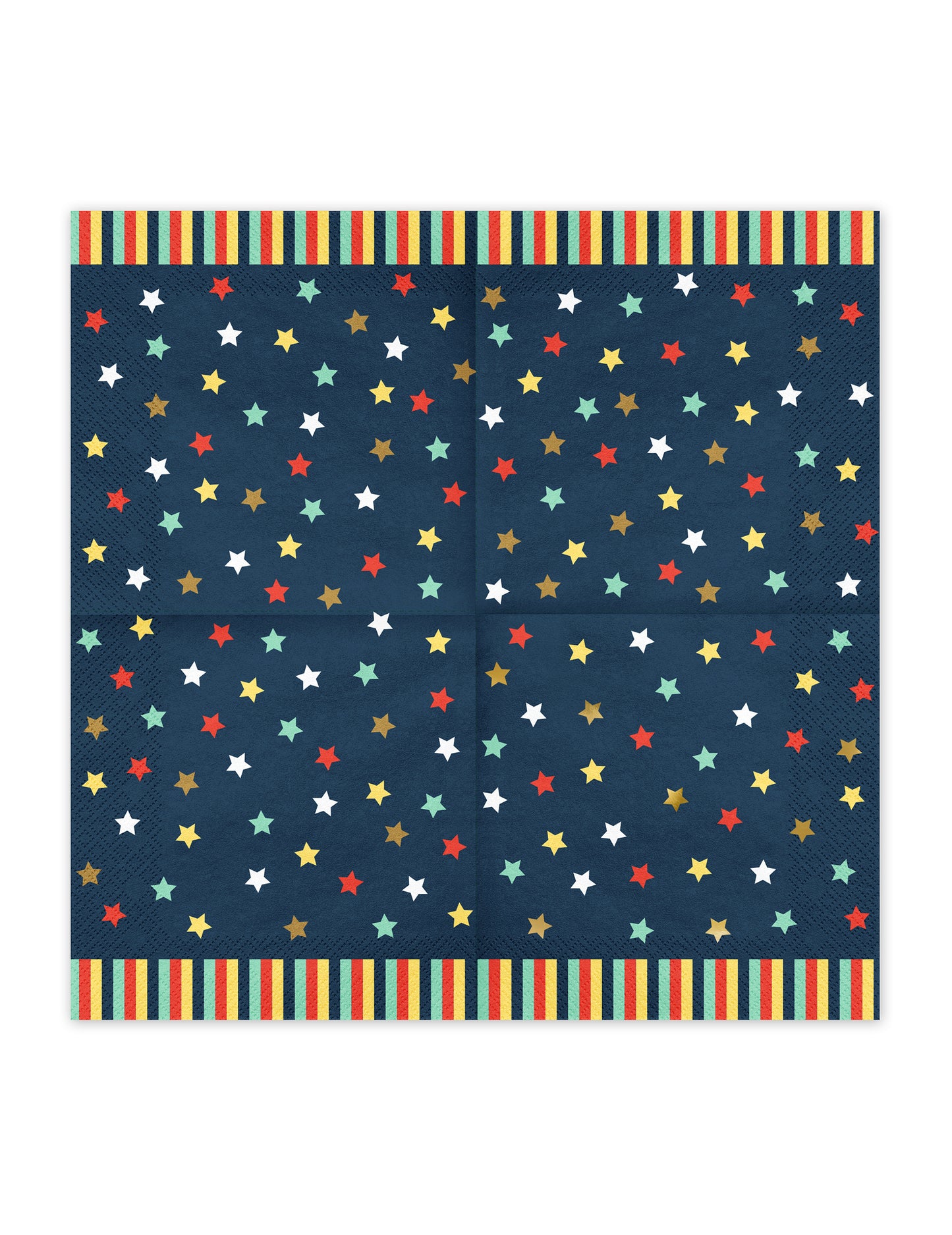 Vue dépliée des serviettes en papier étoiles colorées pour fête bleu marine