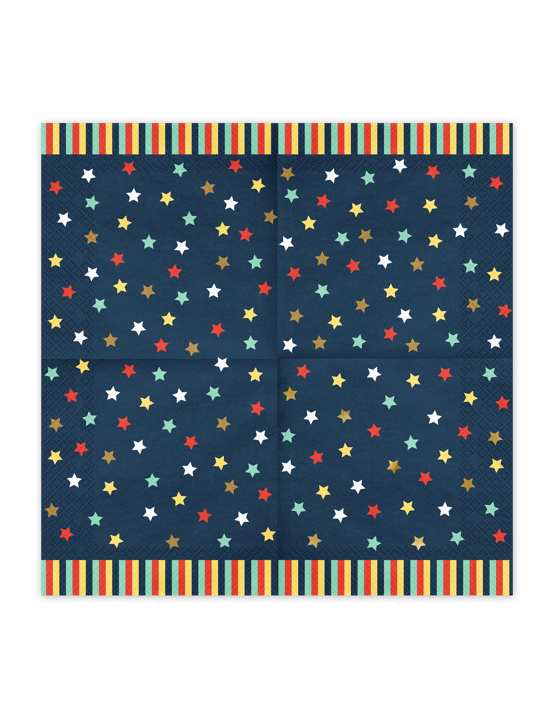 Vue dépliée des serviettes en papier étoiles colorées pour fête bleu marine