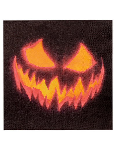 Serviettes en papier citrouille terrifiante pour Halloween noires et oranges