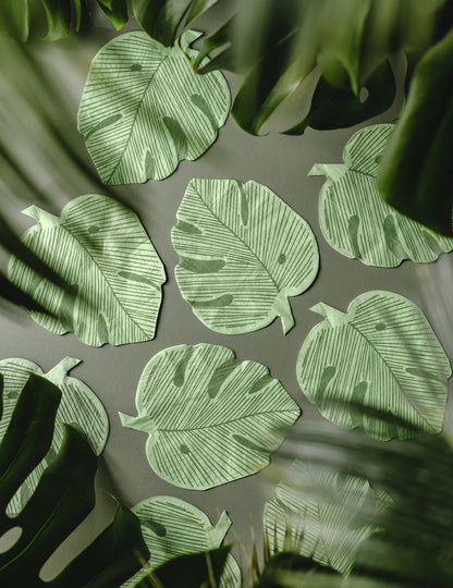 12 șervețele de hârtie cu frunze de monstera verzi 29,1 x 36 cm