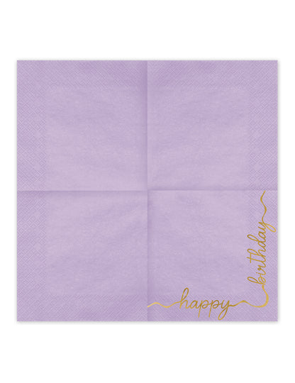 12 Serviettes en papier Happy Birthday pastel et or 33 × 33 cm