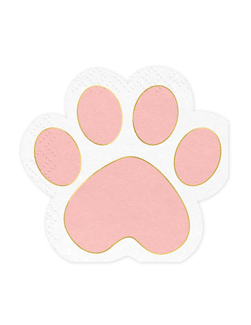 12 șervețele de hârtie cu labe de pisică roz pastel și aurii