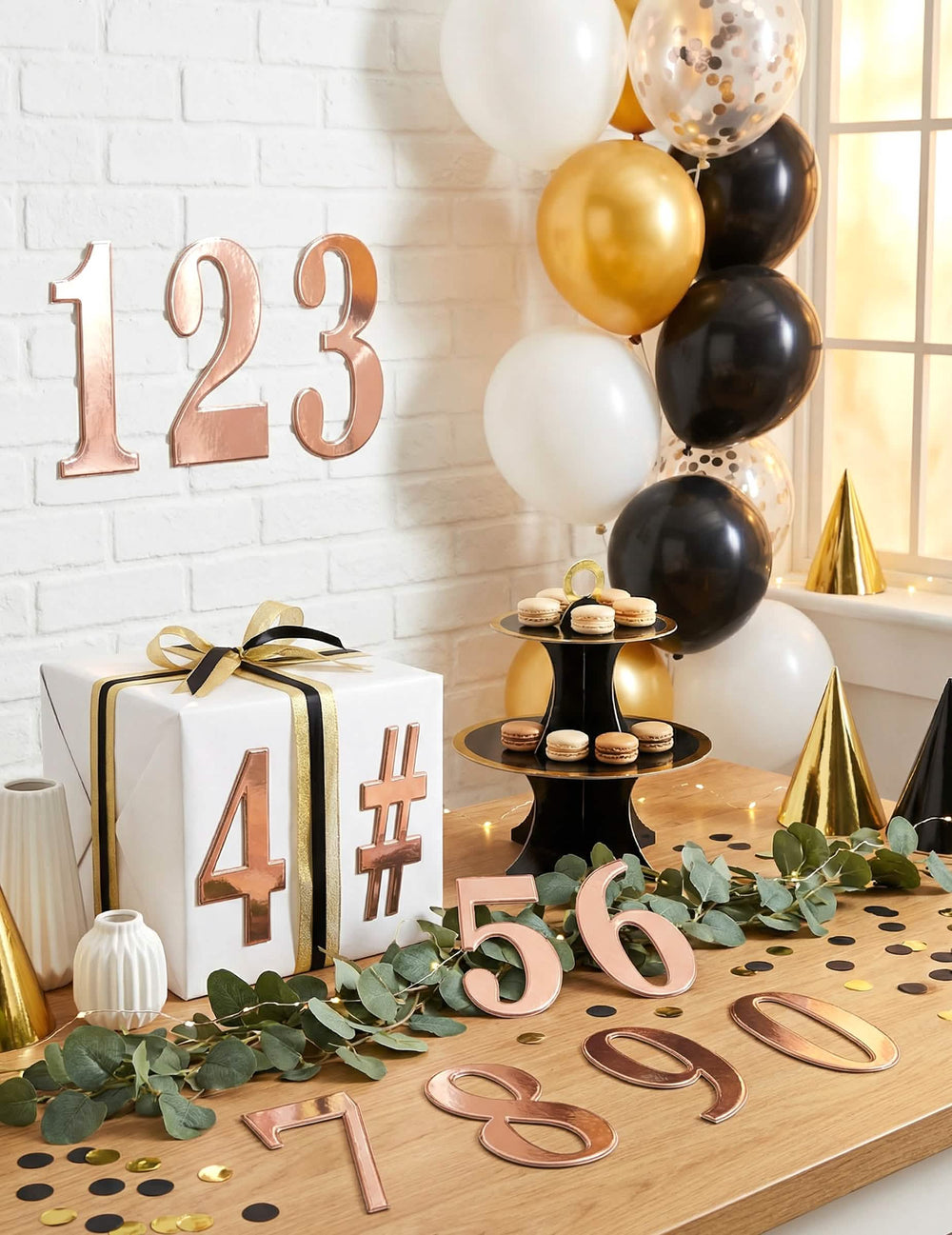 12 stickere cu cifre adezive pentru decor de petrecere auriu roz