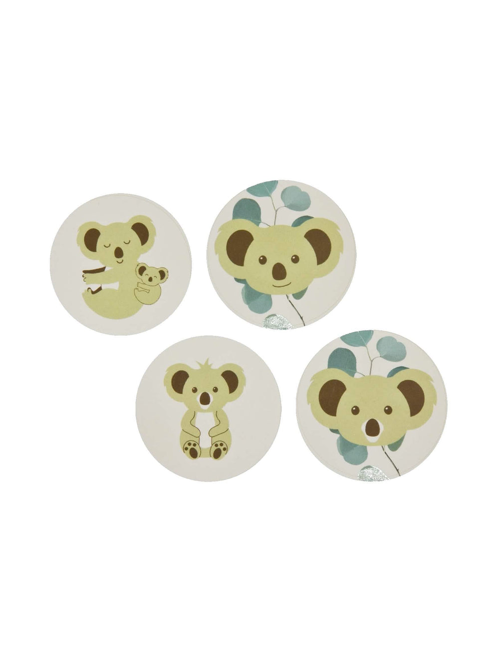 Stickers ronds Koala pour enfant vert et beige avec eucalyptus