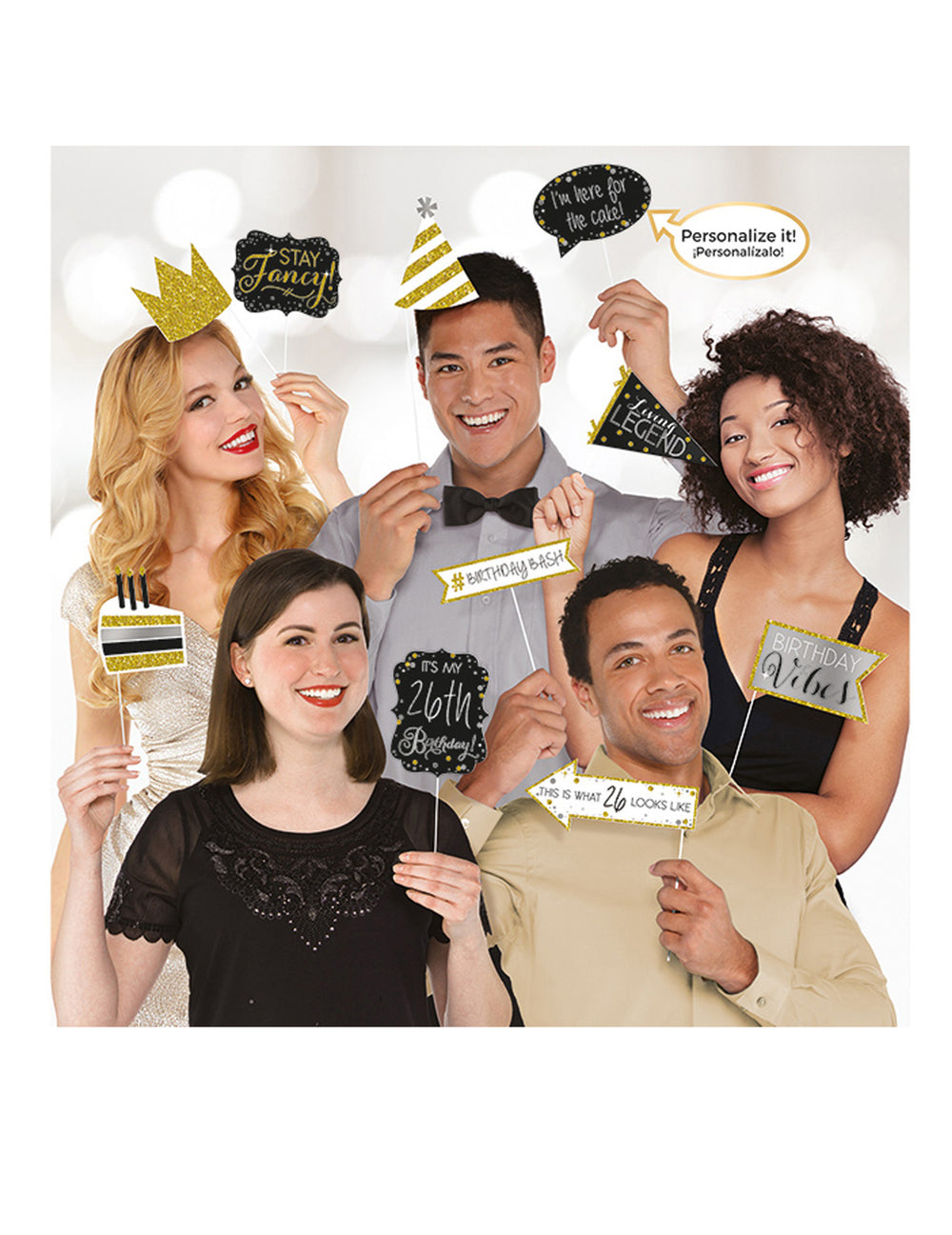 13 accessoires photobooth personnalisables pour adulte noir et doré