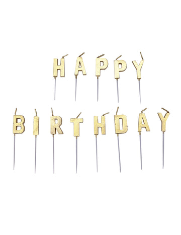 13 lumânări aurii cu litere „La mulți ani” 4 cm pentru tort