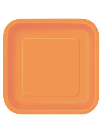 Assiettes carrées en carton pour fête orange