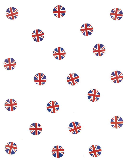 Détail du motif rond des confettis de table drapeau Royaume-Uni