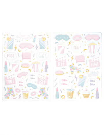 150 de stickere pentru petrecerea de pijamale, stickere festive pastelate