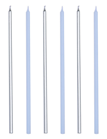 16 lumânări gigantice albastre și argintii metalice 18 cm pentru tort