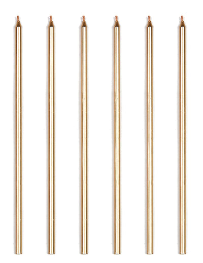 16 bougies géantes doré métallique avec bobèches