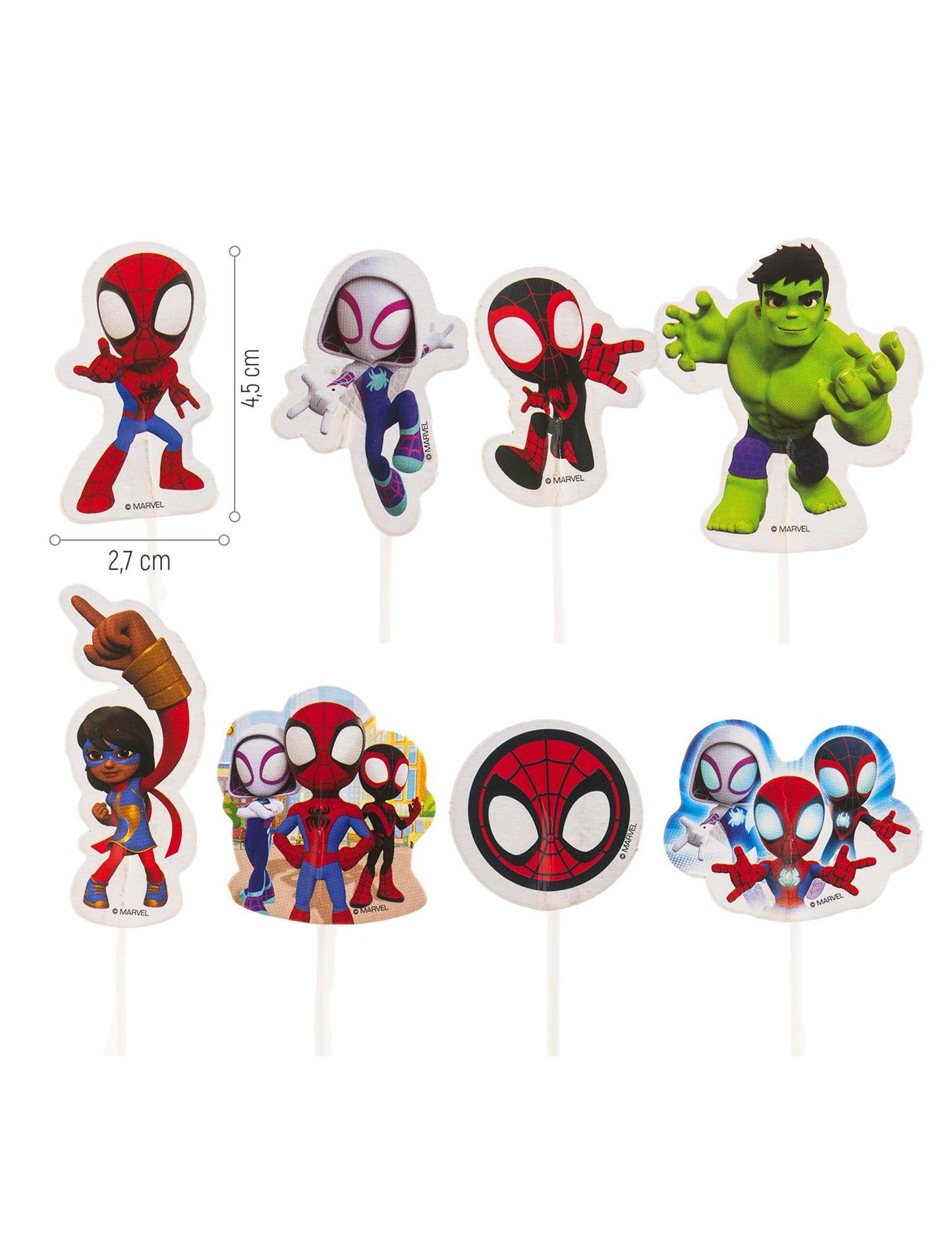 16 Cake Toppers en papier Spidey et ses amis