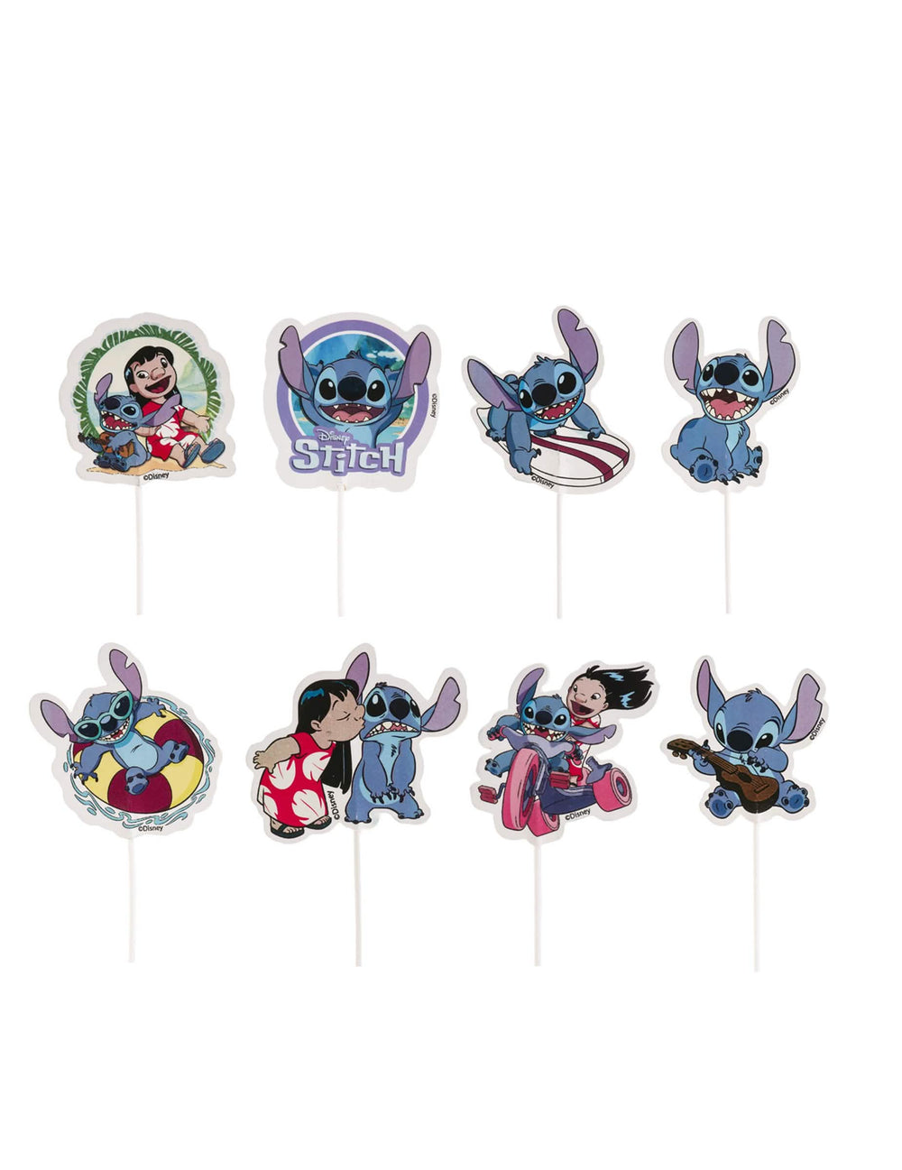 16 cake toppers en papier Stitch pour anniversaire bleu et multicolore