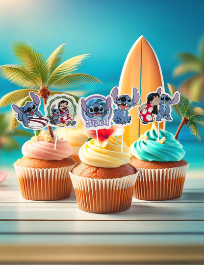 16 Cake Toppers en papier Stitch