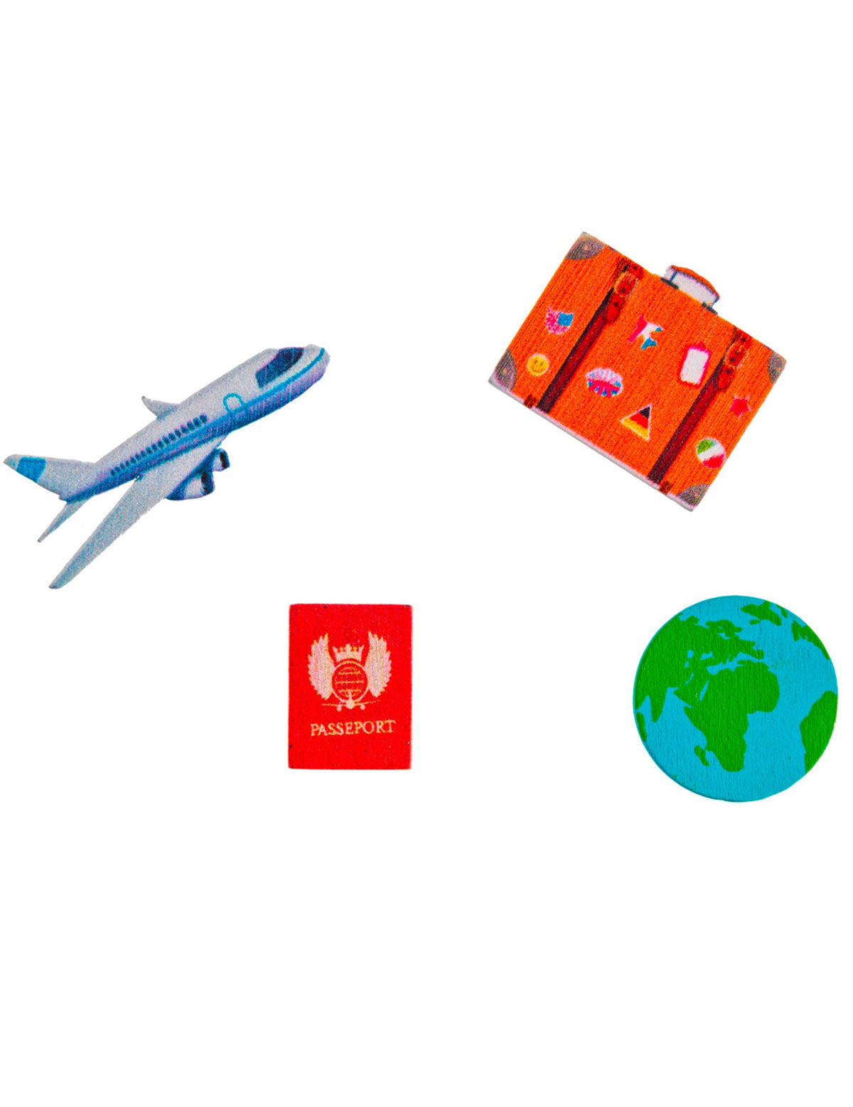 Confettis de table voyage avion globe valise pour fête en bois multicolore