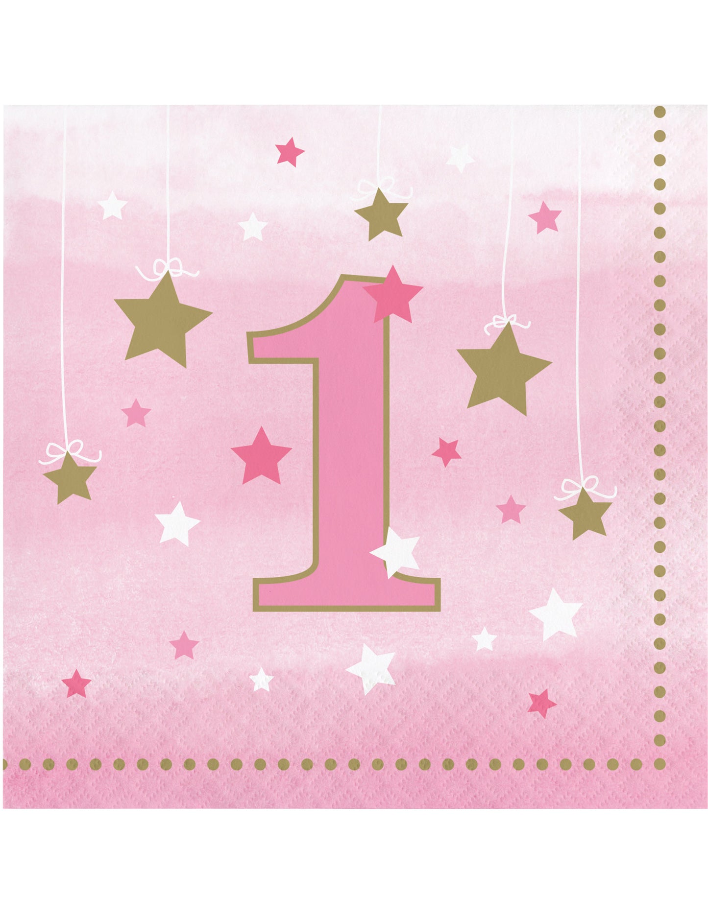 16 șervețele de hârtie, 1 an, steluțe roz și aurii One Little Star