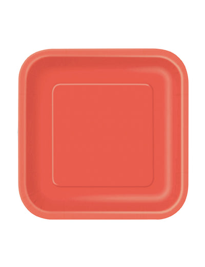 Petites assiettes carrées en carton rouge clair