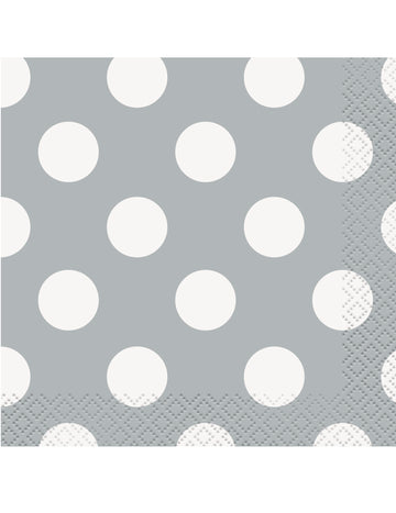 16 șervețele mici de hârtie gri cu buline albe, 25 x 25 cm cm de unică folosință