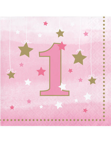 16 șervețele mici cu model de steluțe roz, pentru copii de 1 an