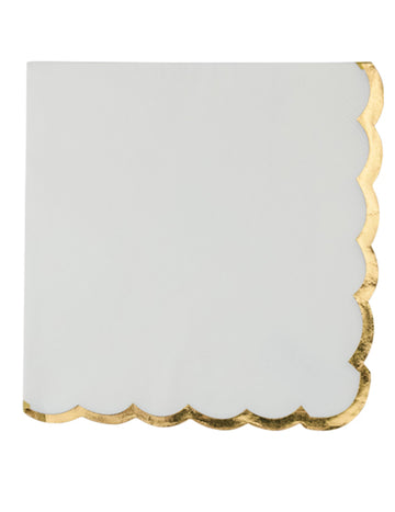 16 șervețele albe cu margini aurii festonate, 33 x 33 cm elegant