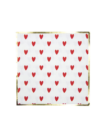 16 Serviettes en papier cœurs rouges 33 x 33 cm