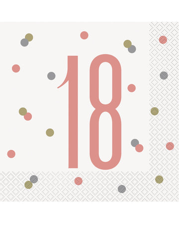 16 serviettes en papier 18 ans blanches et roses 33 x 33 cm à pois