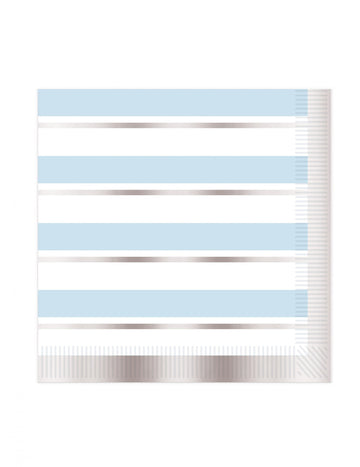 16 șervețele de hârtie cu dungi albastre și albe, 33 x 33 cm cu margini argintii