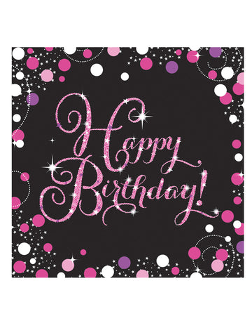 16 șervețele de hârtie roz strălucitor pentru sărbători, 33 x 33 cm La mulți ani!